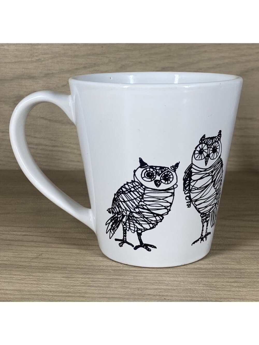 Owl Coffee Tea Mug Black & White SKetch Signature S